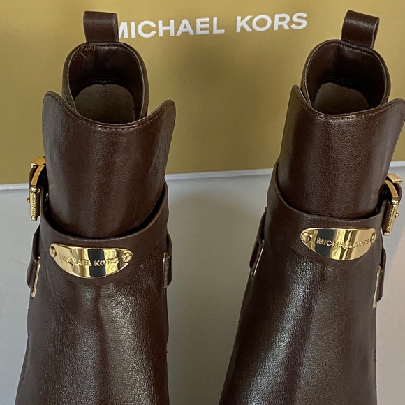 MICHAEL KORS Arlen Ankle Booties Brown Leather#8 - Picture 10 of 11